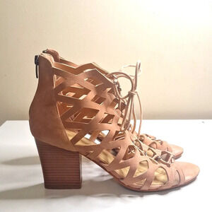 Marc Fisher Blair med. pink stack heel gladiator  style sandals SZ 10m